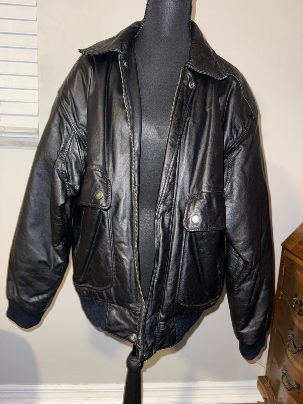 Falls Creek Black Leather Bomber Jacket